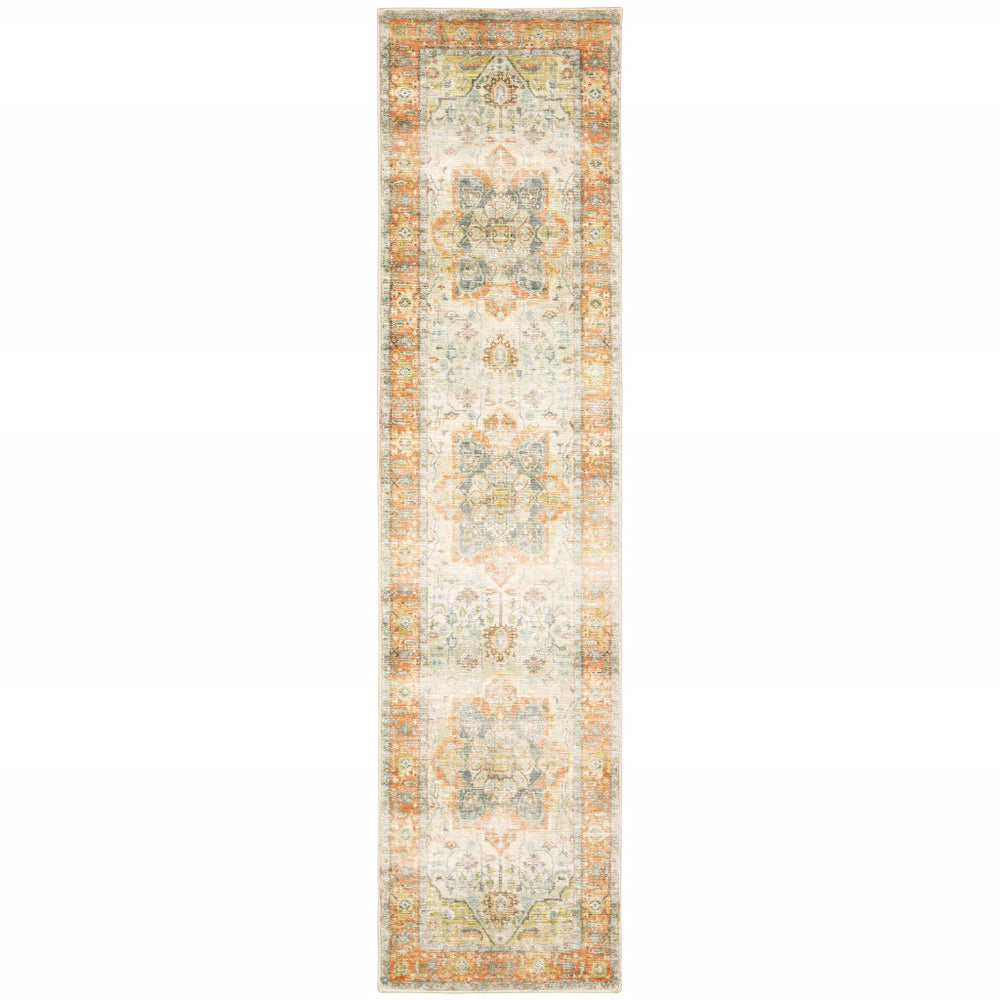 2' X 8' Blue And Orange Abstract Power Loom Stain Resistant Runner Rug