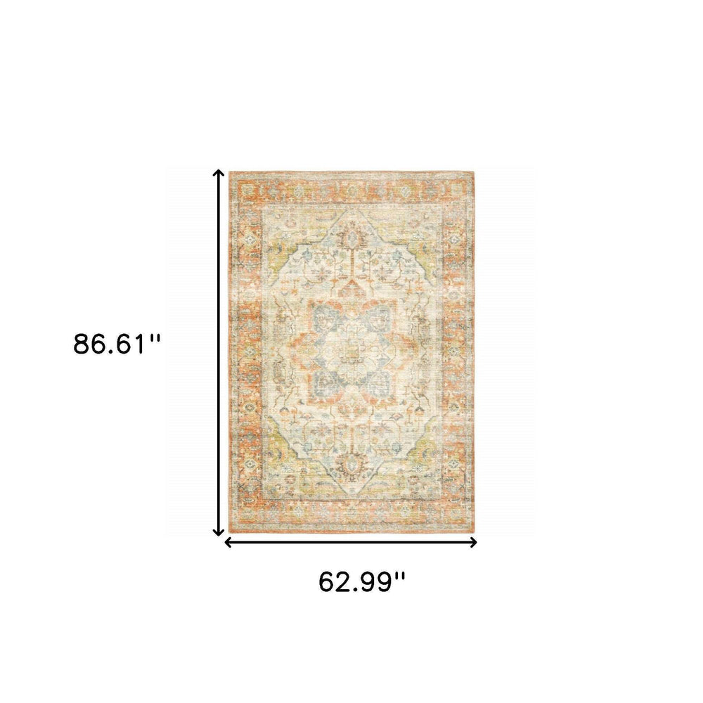 5' X 7' Orange Silver Gold And Grey Abstract Power Loom Stain Resistant Area Rug - Homeroots - Flyclothing LLC