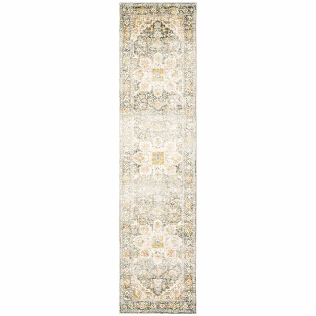 2' X 8' Gray And Ivory Oriental Power Loom Stain Resistant Runner Rug - Homeroots - Flyclothing LLC