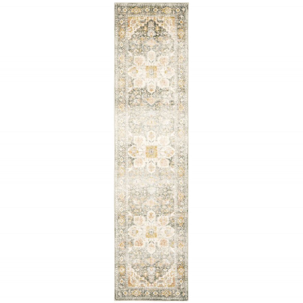2' X 8' Gray And Ivory Oriental Power Loom Stain Resistant Runner Rug - Homeroots