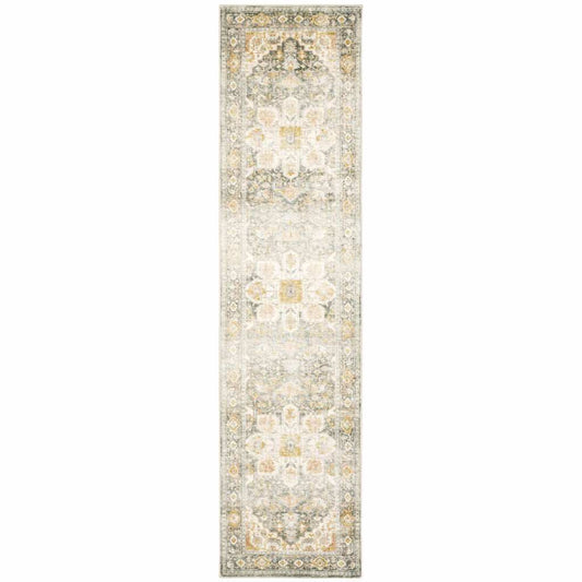 2' X 8' Gray And Ivory Oriental Power Loom Stain Resistant Runner Rug - Homeroots - Flyclothing LLC