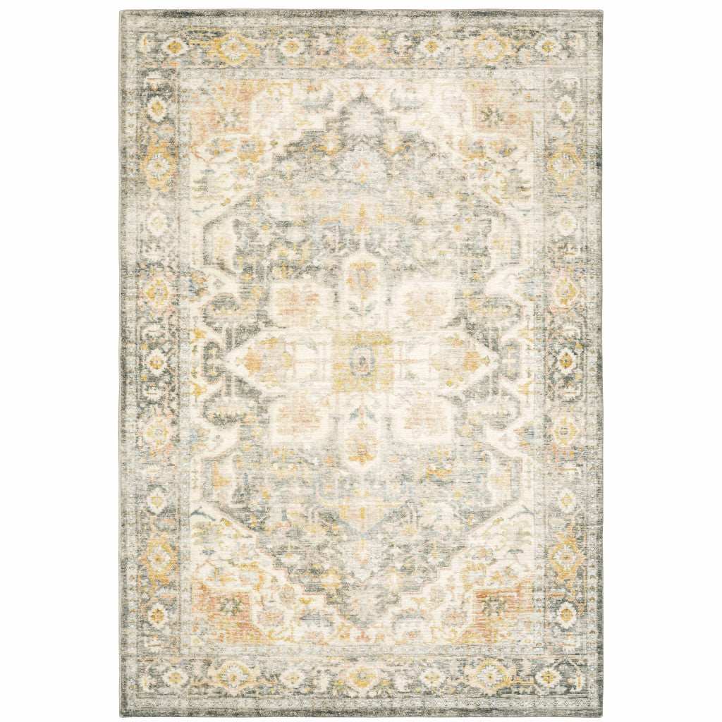 5' X 7' Grey Gold Orange And Ivory Oriental Power Loom Stain Resistant Area Rug - Homeroots - Flyclothing LLC