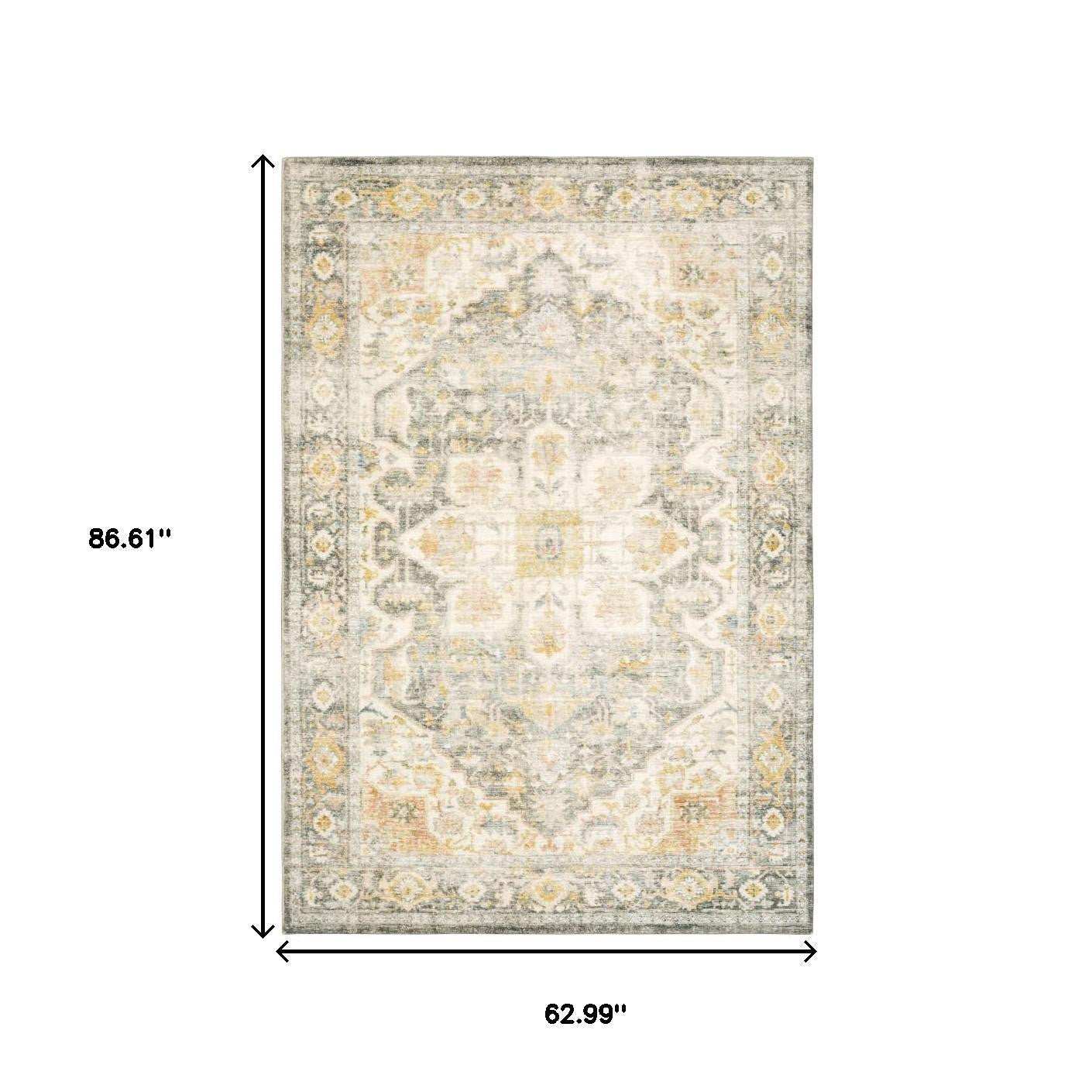 5' X 7' Grey Gold Orange And Ivory Oriental Power Loom Stain Resistant Area Rug - Homeroots - Flyclothing LLC