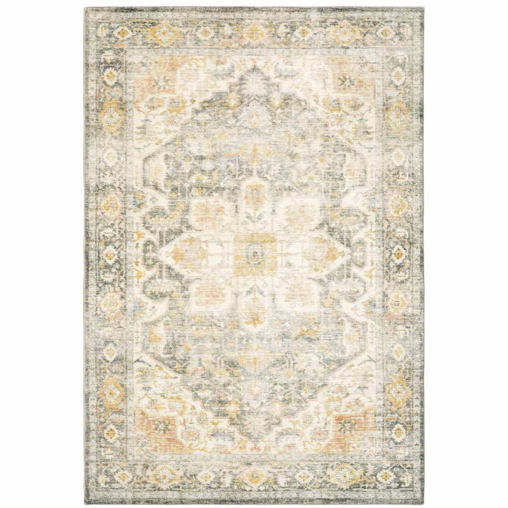 5' X 7' Grey Gold Orange And Ivory Oriental Power Loom Stain Resistant Area Rug - Homeroots - Flyclothing LLC