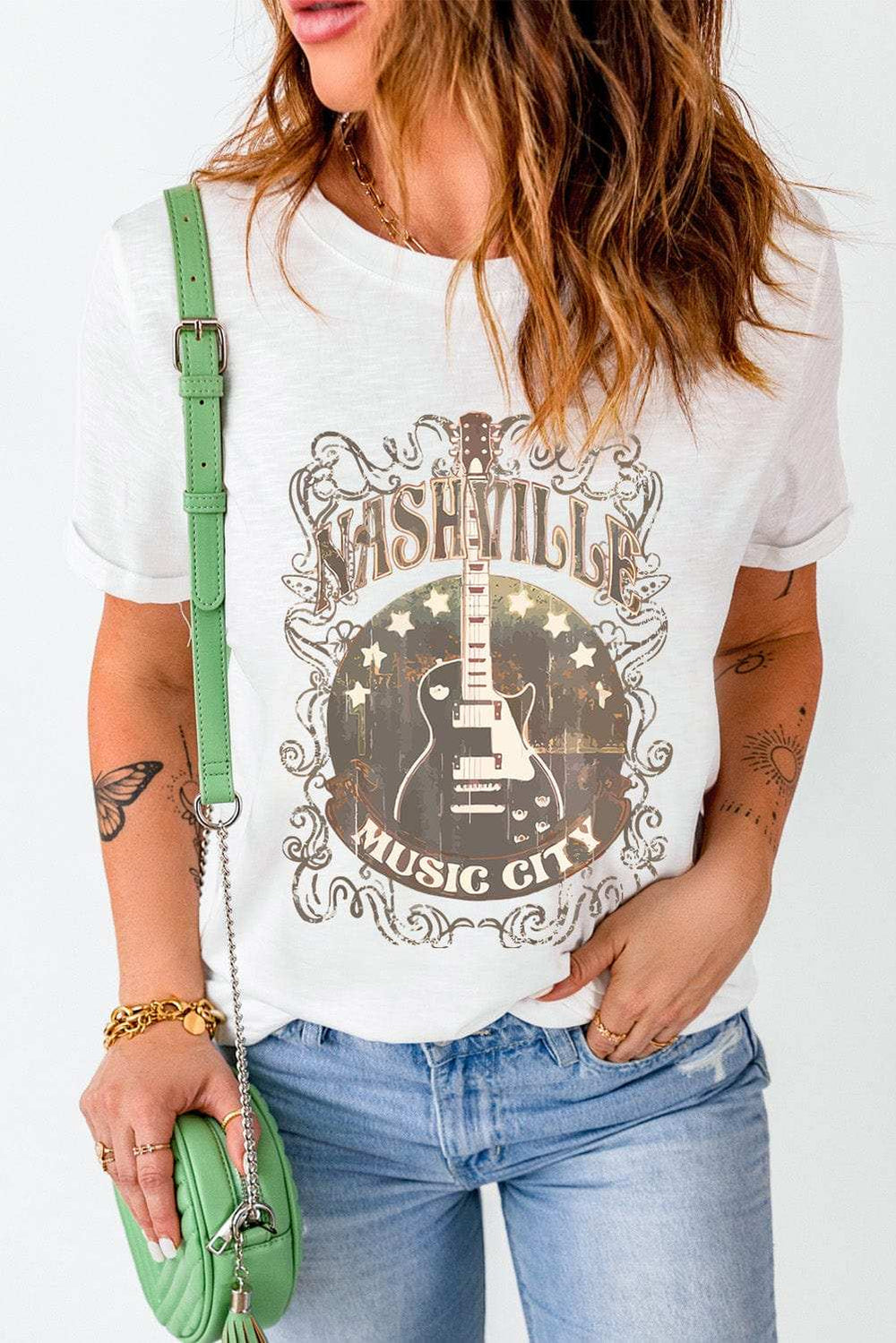 Guitar Graphic Round Neck Short Sleeve T-Shirt - Trendsi - Flyclothing LLC