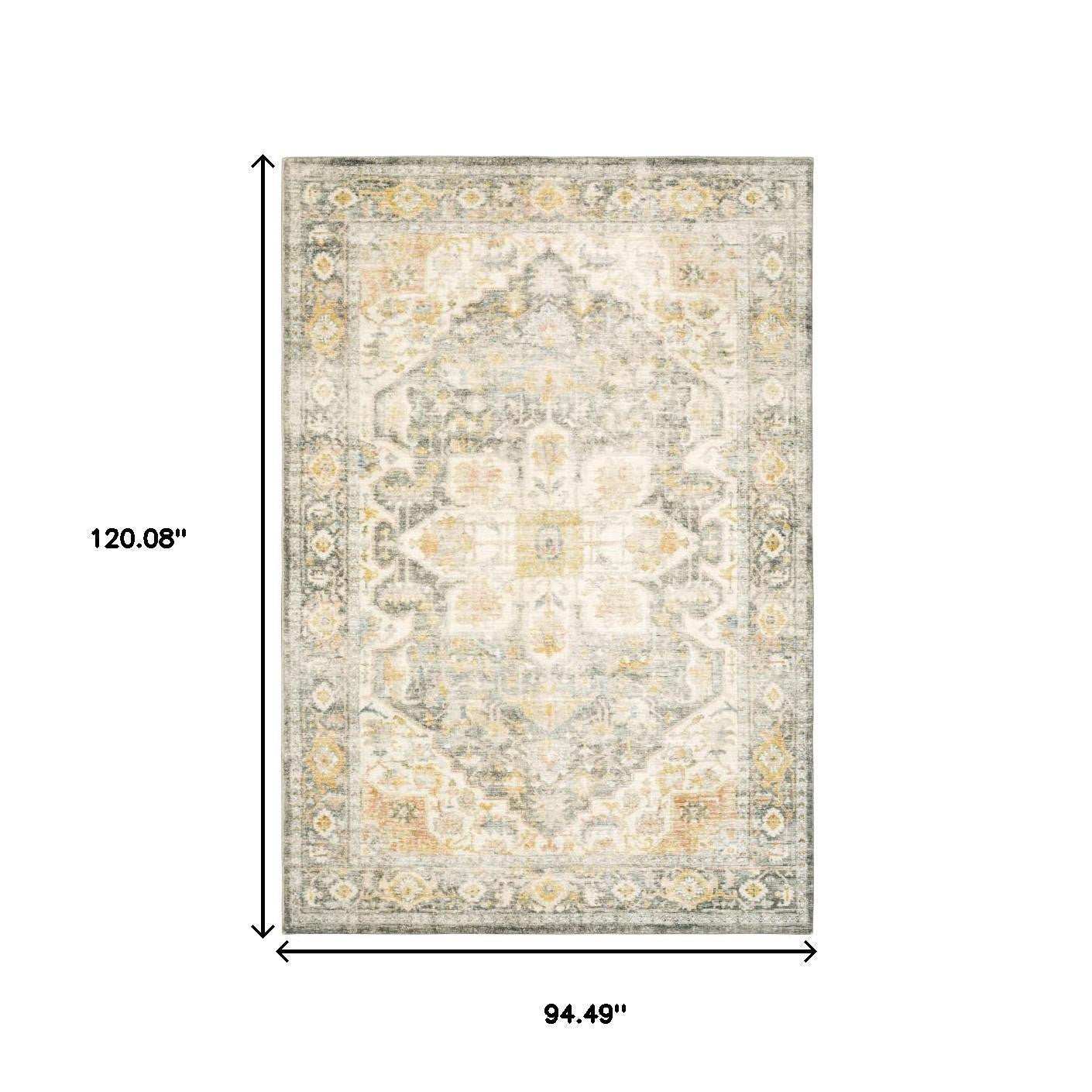 8' X 10' Grey Gold Orange And Ivory Oriental Power Loom Stain Resistant Area Rug - Homeroots - Flyclothing LLC