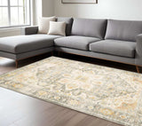 8' X 10' Grey Gold Orange And Ivory Oriental Power Loom Stain Resistant Area Rug - Homeroots - Flyclothing LLC