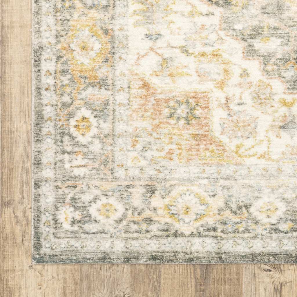 8' X 10' Grey Gold Orange And Ivory Oriental Power Loom Stain Resistant Area Rug - Homeroots - Flyclothing LLC
