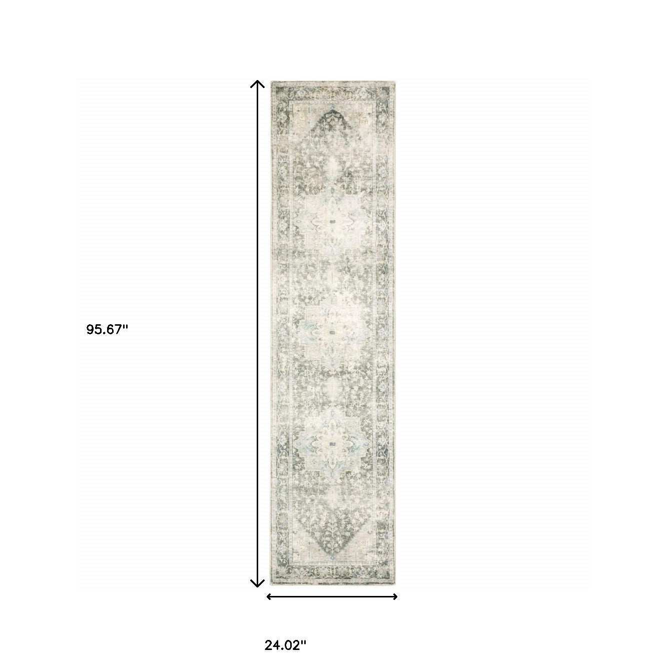 2' X 8' Grey Ivory And Blue Oriental Power Loom Stain Resistant Runner Rug - Homeroots - Flyclothing LLC