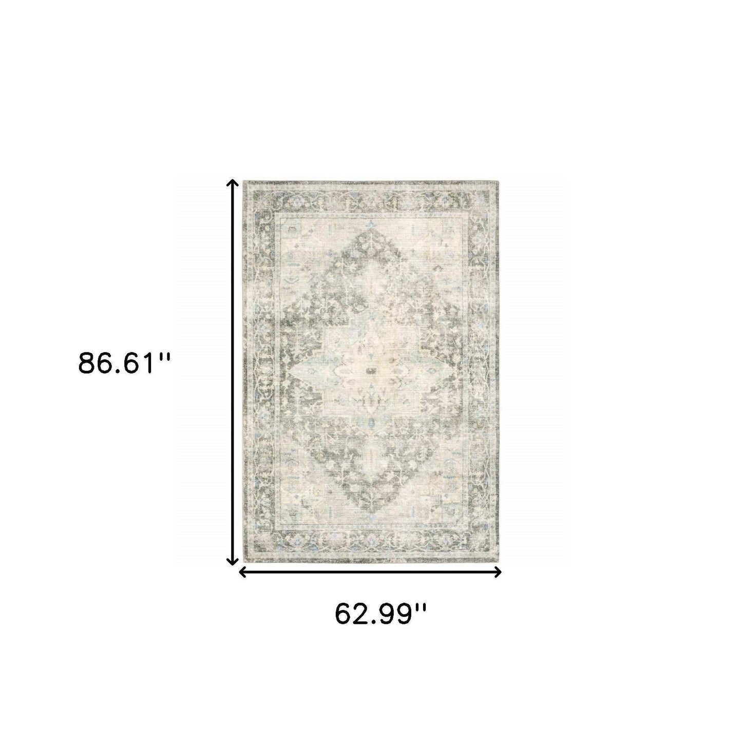 5' X 7' Grey Ivory And Blue Oriental Power Loom Stain Resistant Area Rug - Homeroots - Flyclothing LLC