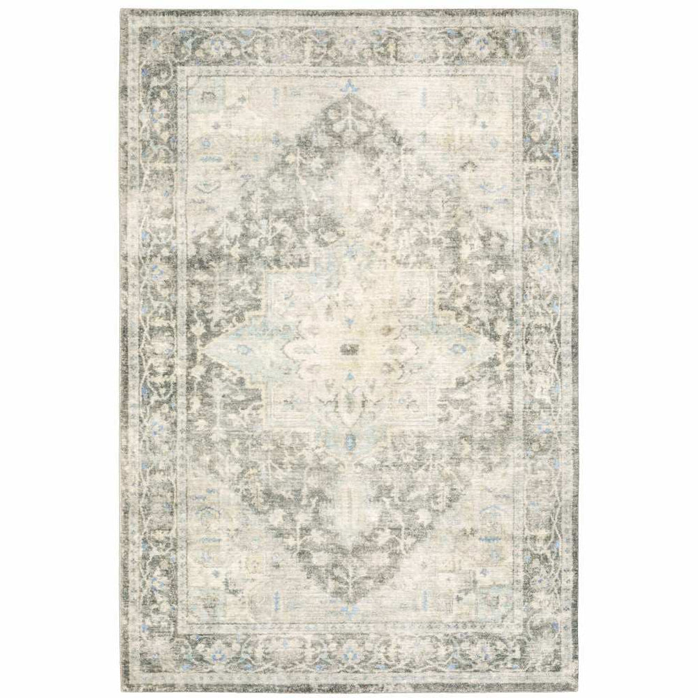 5' X 7' Grey Ivory And Blue Oriental Power Loom Stain Resistant Area Rug - Homeroots - Flyclothing LLC