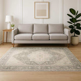 5' X 7' Grey Ivory And Blue Oriental Power Loom Stain Resistant Area Rug - Homeroots - Flyclothing LLC