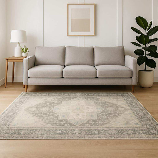 5' X 7' Grey Ivory And Blue Oriental Power Loom Stain Resistant Area Rug - Homeroots - Flyclothing LLC