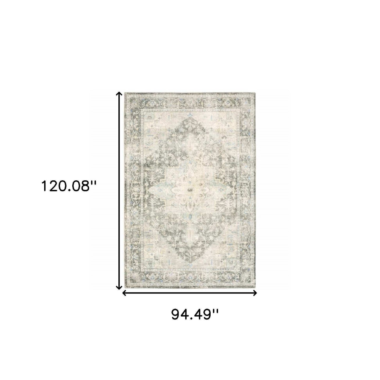 8' X 10' Grey Ivory And Blue Oriental Power Loom Stain Resistant Area Rug - Homeroots - Flyclothing LLC