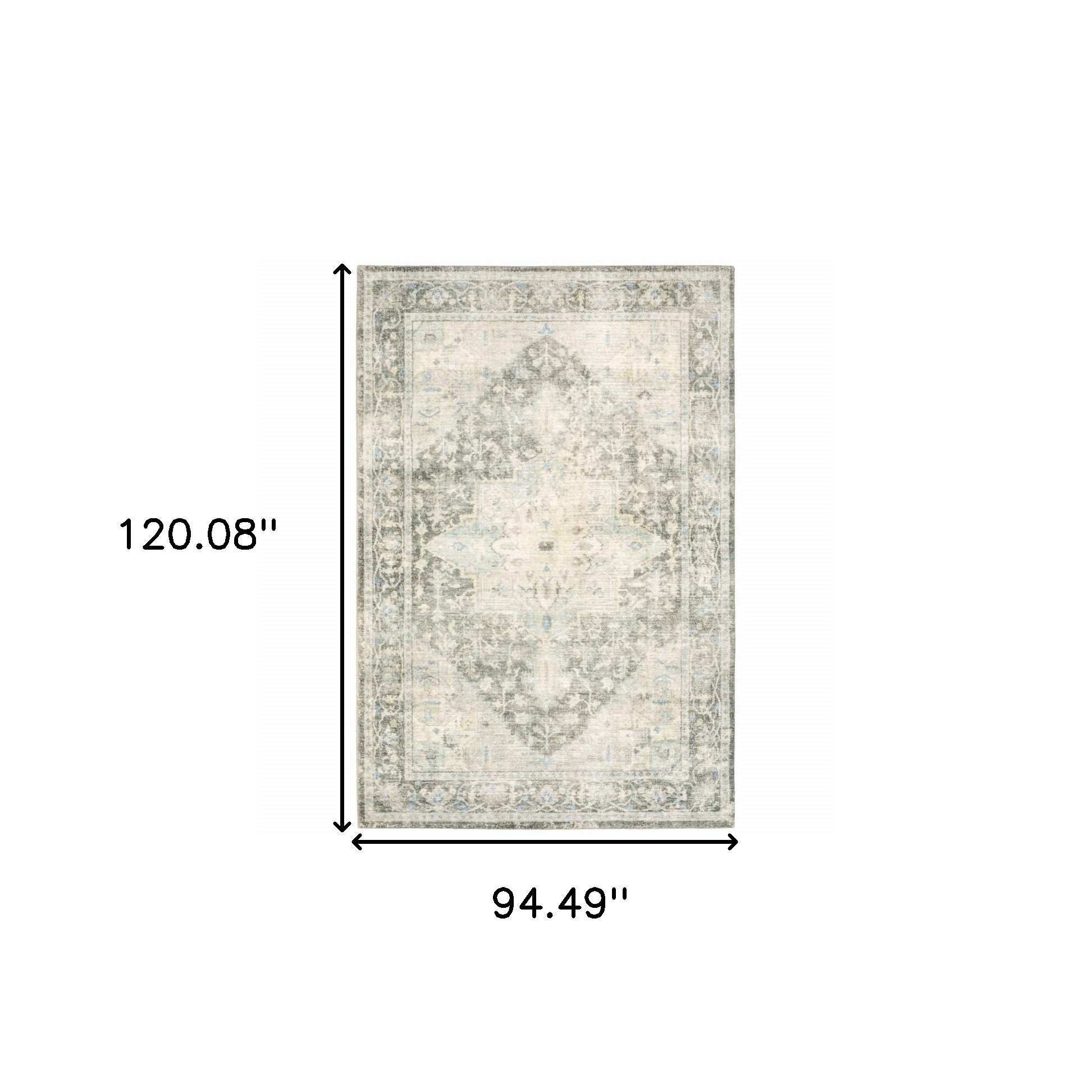 8' X 10' Grey Ivory And Blue Oriental Power Loom Stain Resistant Area Rug - Homeroots - Flyclothing LLC