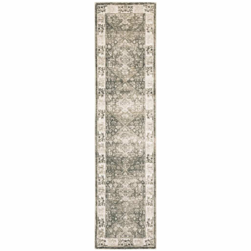 2' X 8' Grey Ivory Tan And Beige Oriental Power Loom Stain Resistant Runner Rug - Homeroots - Flyclothing LLC