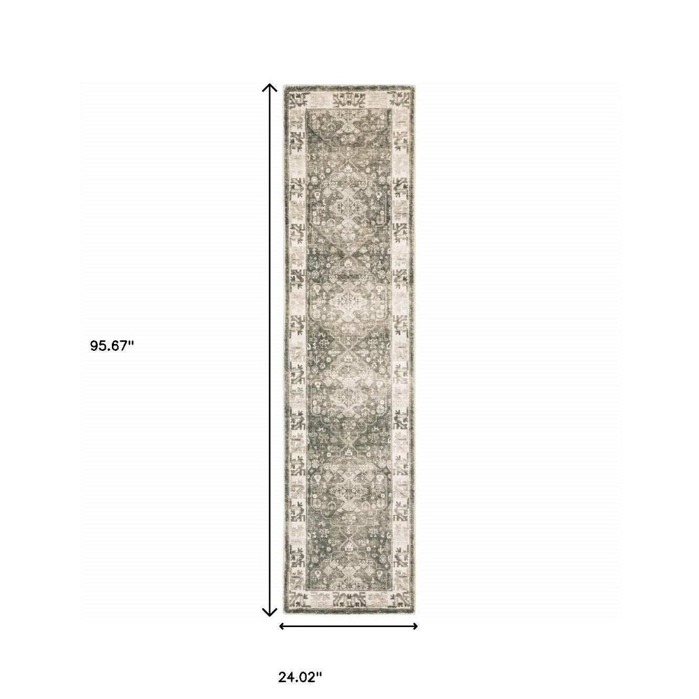 2' X 8' Grey Ivory Tan And Beige Oriental Power Loom Stain Resistant Runner Rug - Homeroots - Flyclothing LLC