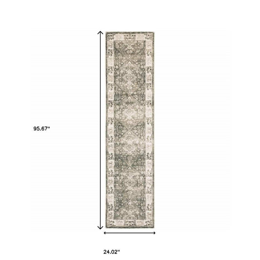 2' X 8' Grey Ivory Tan And Beige Oriental Power Loom Stain Resistant Runner Rug - Homeroots - Flyclothing LLC