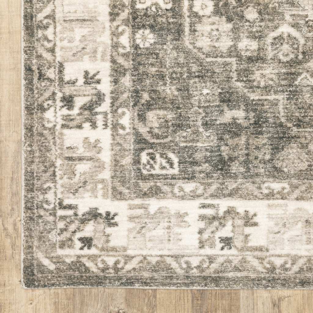 5' X 7' Grey Ivory Tan And Beige Oriental Power Loom Stain Resistant Area Rug - Homeroots - Flyclothing LLC