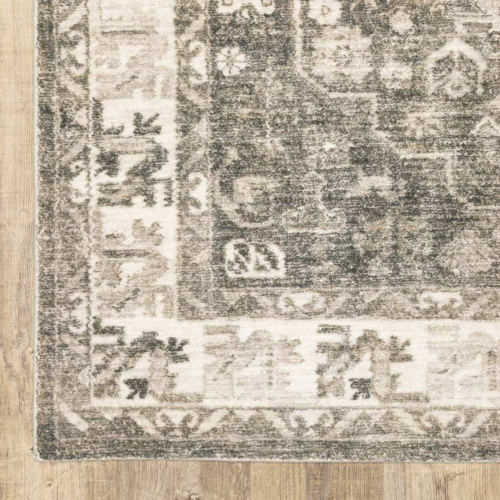 5' X 7' Grey Ivory Tan And Beige Oriental Power Loom Stain Resistant Area Rug - Homeroots - Flyclothing LLC