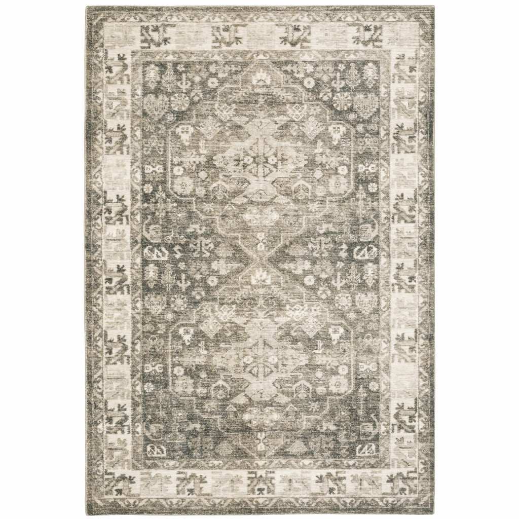 8' X 10' Grey Ivory Tan And Beige Oriental Power Loom Stain Resistant Area Rug - Homeroots - Flyclothing LLC