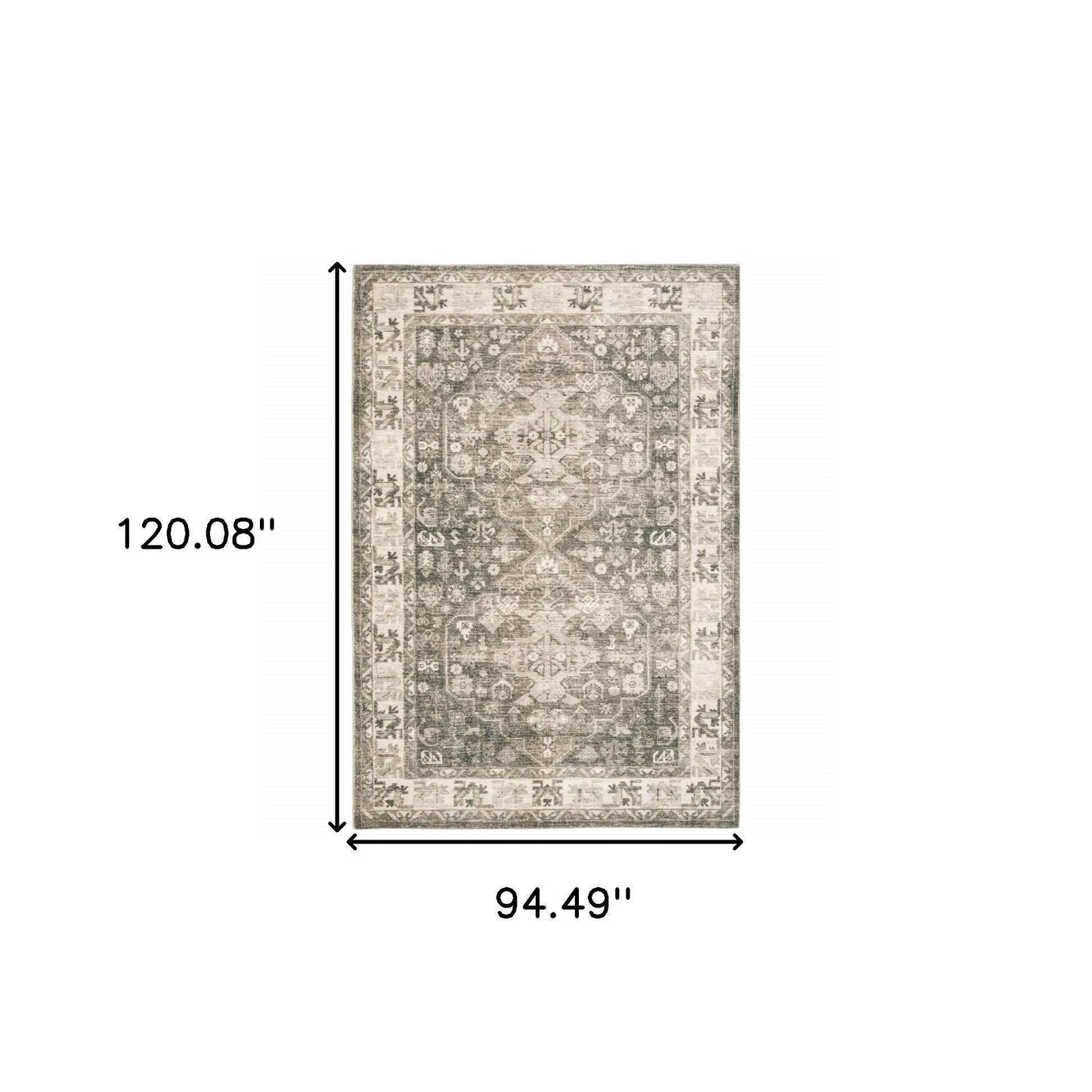 8' X 10' Grey Ivory Tan And Beige Oriental Power Loom Stain Resistant Area Rug - Homeroots - Flyclothing LLC