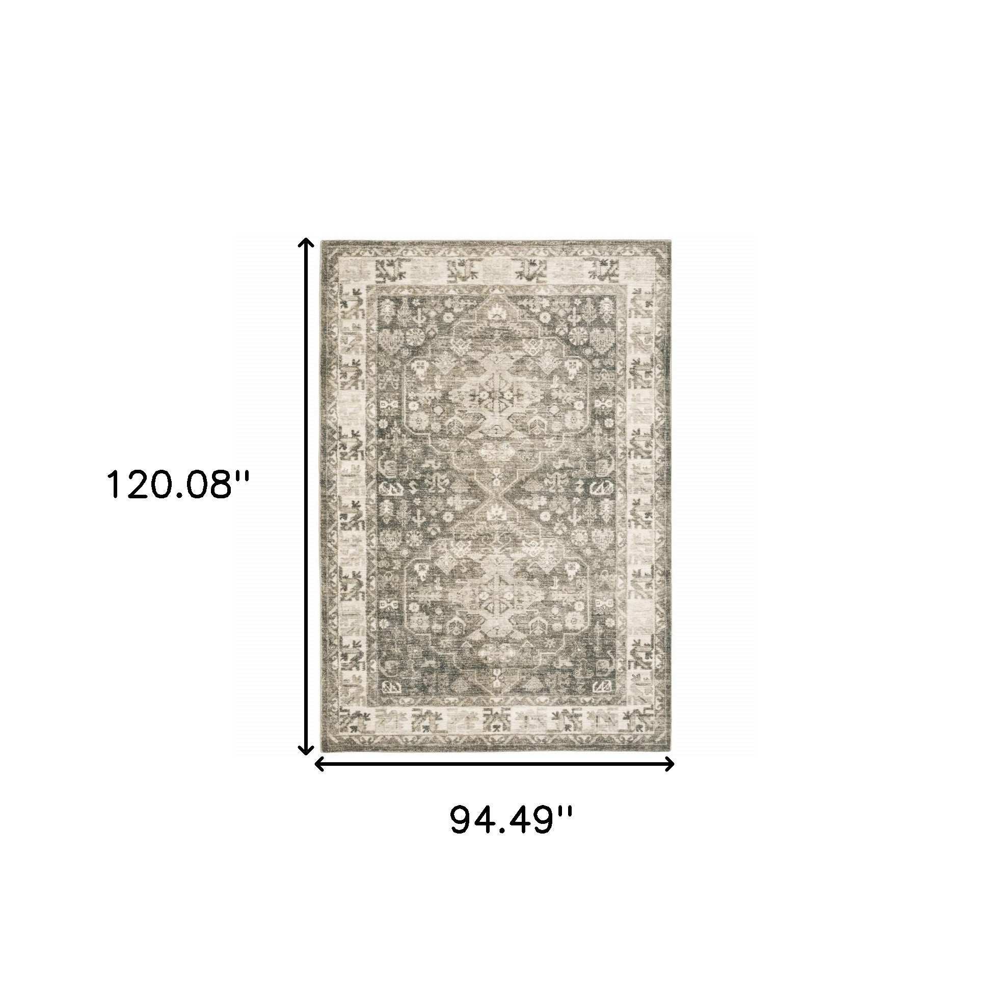 8' X 10' Grey Ivory Tan And Beige Oriental Power Loom Stain Resistant Area Rug - Homeroots - Flyclothing LLC