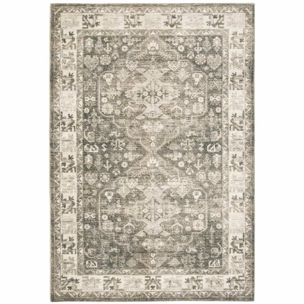 8' X 10' Grey Ivory Tan And Beige Oriental Power Loom Stain Resistant Area Rug - Homeroots - Flyclothing LLC