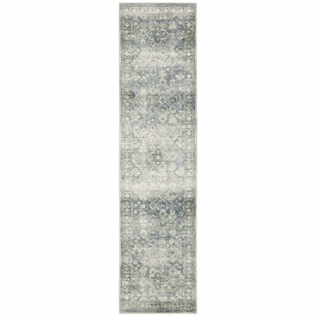2' X 8' Blue Ivory And Grey Oriental Power Loom Stain Resistant Runner Rug - Homeroots - Flyclothing LLC
