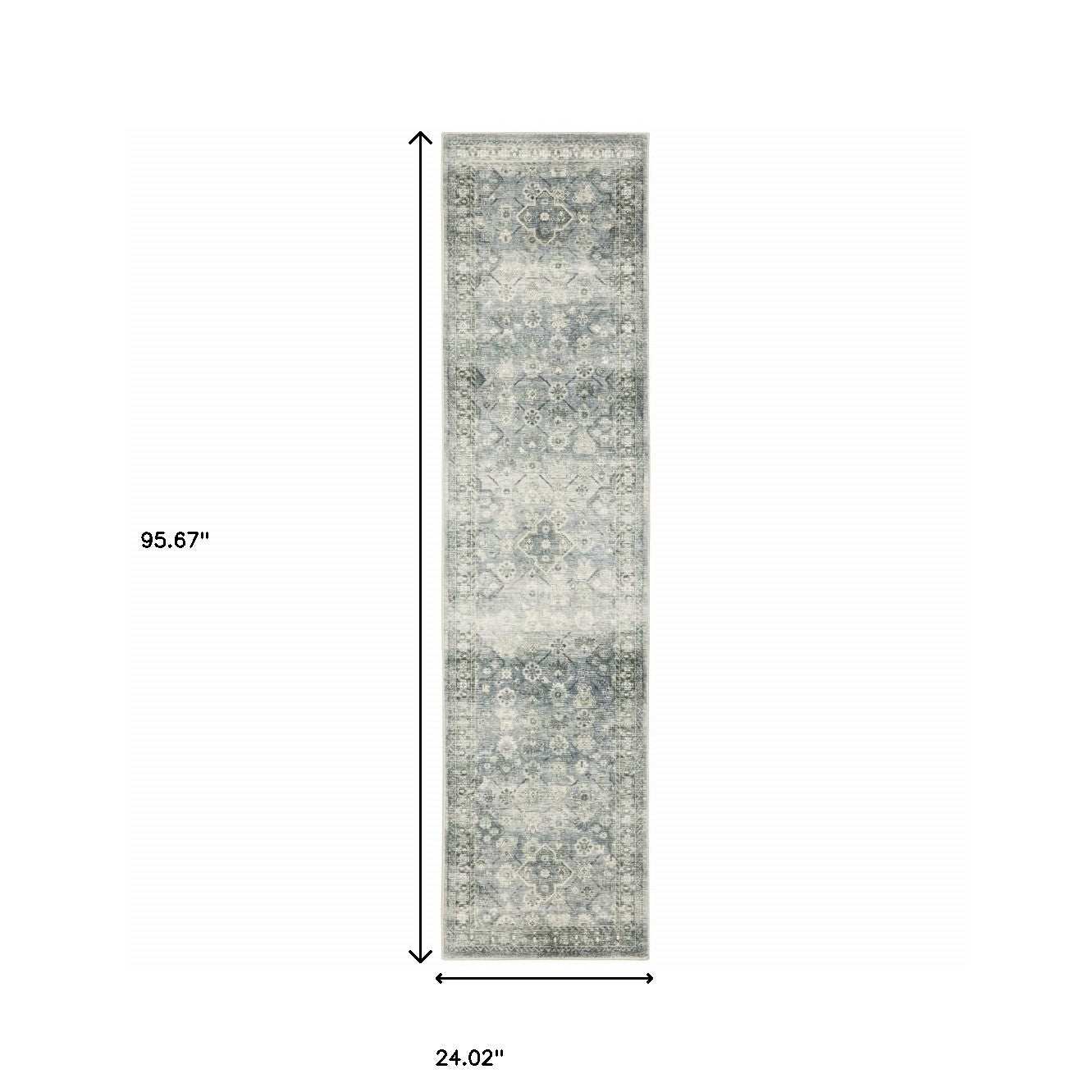 2' X 8' Blue Ivory And Grey Oriental Power Loom Stain Resistant Runner Rug - Homeroots - Flyclothing LLC
