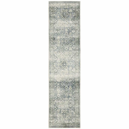 2' X 8' Blue Ivory And Grey Oriental Power Loom Stain Resistant Runner Rug - Homeroots - Flyclothing LLC