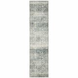 2' X 8' Blue Ivory And Grey Oriental Power Loom Stain Resistant Runner Rug