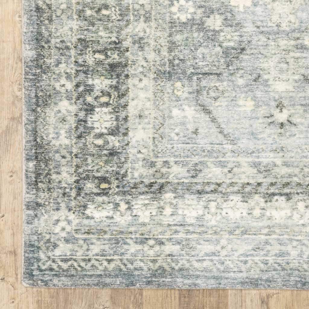 2' X 8' Blue Ivory And Grey Oriental Power Loom Stain Resistant Runner Rug - Homeroots - Flyclothing LLC
