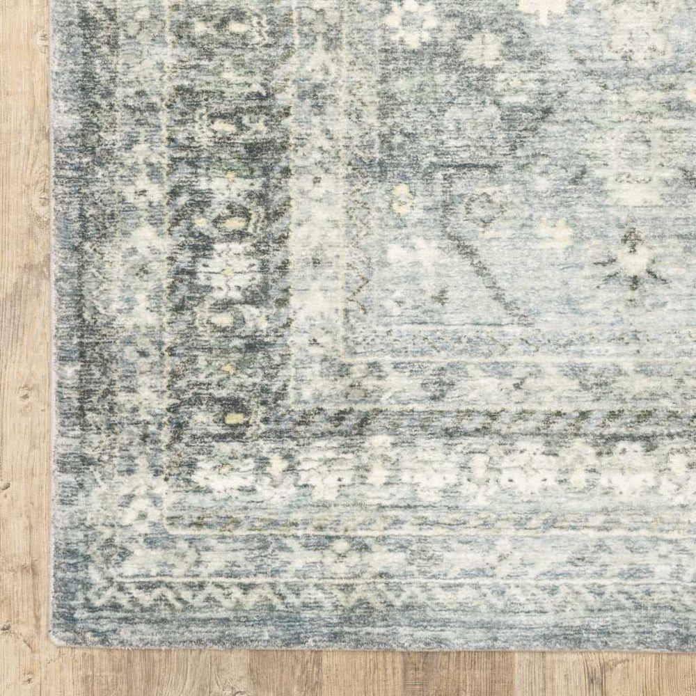 2' X 8' Blue Ivory And Grey Oriental Power Loom Stain Resistant Runner Rug - Homeroots - Flyclothing LLC