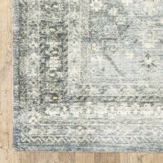 2' X 8' Blue Ivory And Grey Oriental Power Loom Stain Resistant Runner Rug - Homeroots - Flyclothing LLC