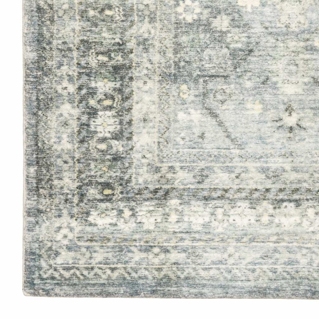 2' X 8' Blue Ivory And Grey Oriental Power Loom Stain Resistant Runner Rug - Homeroots - Flyclothing LLC