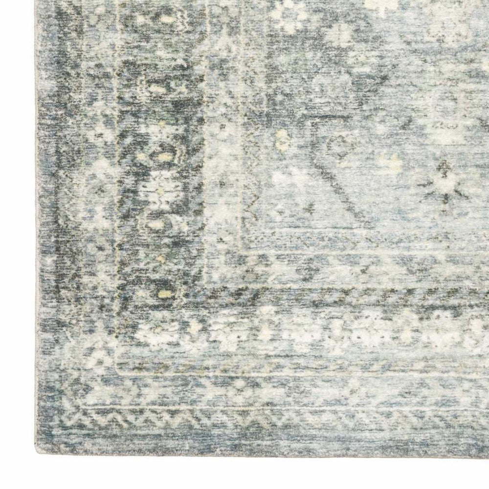 2' X 8' Blue Ivory And Grey Oriental Power Loom Stain Resistant Runner Rug - Homeroots - Flyclothing LLC