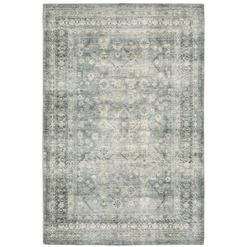 5' X 7' Blue Ivory And Grey Oriental Power Loom Stain Resistant Area Rug - Homeroots - Flyclothing LLC