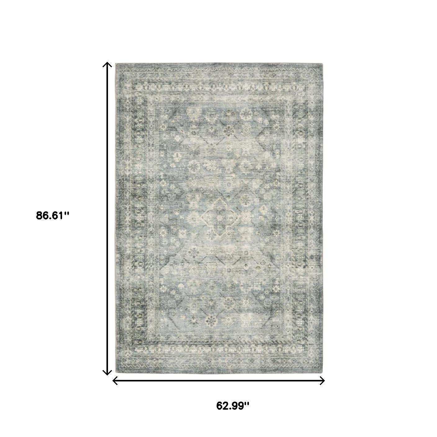 5' X 7' Blue Ivory And Grey Oriental Power Loom Stain Resistant Area Rug - Homeroots - Flyclothing LLC