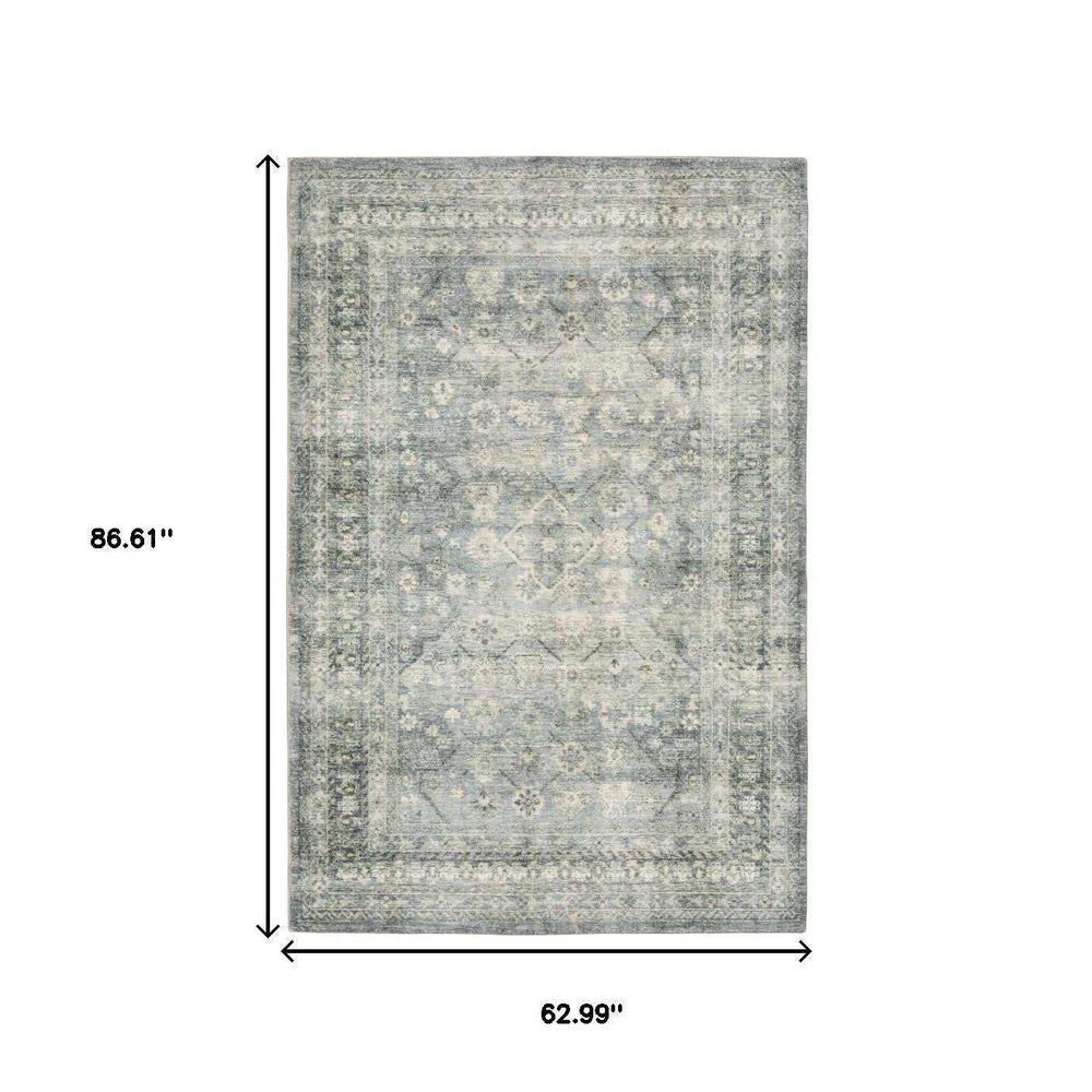 5' X 7' Blue Ivory And Grey Oriental Power Loom Stain Resistant Area Rug - Homeroots - Flyclothing LLC