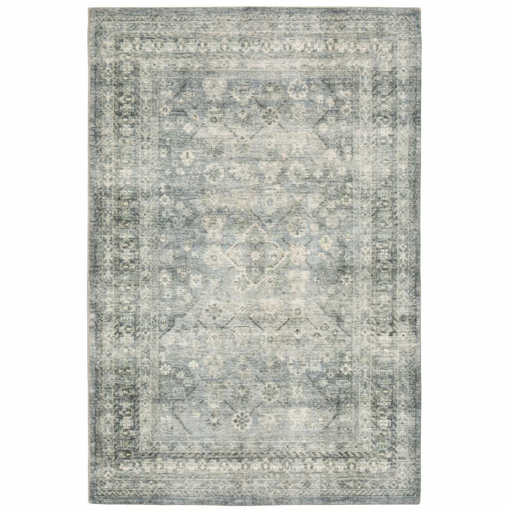 5' X 7' Blue Ivory And Grey Oriental Power Loom Stain Resistant Area Rug - Homeroots - Flyclothing LLC