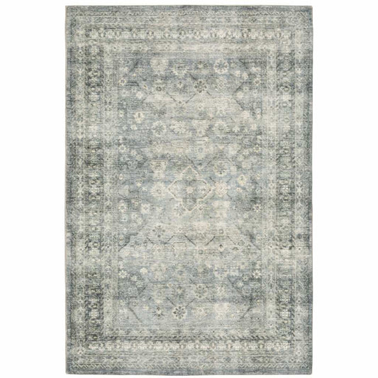 5' X 7' Blue Ivory And Grey Oriental Power Loom Stain Resistant Area Rug - Homeroots - Flyclothing LLC