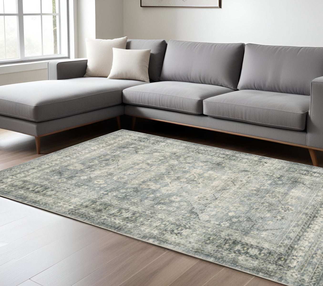 8' X 10' Blue Ivory And Grey Oriental Power Loom Stain Resistant Area Rug - Homeroots - Flyclothing LLC