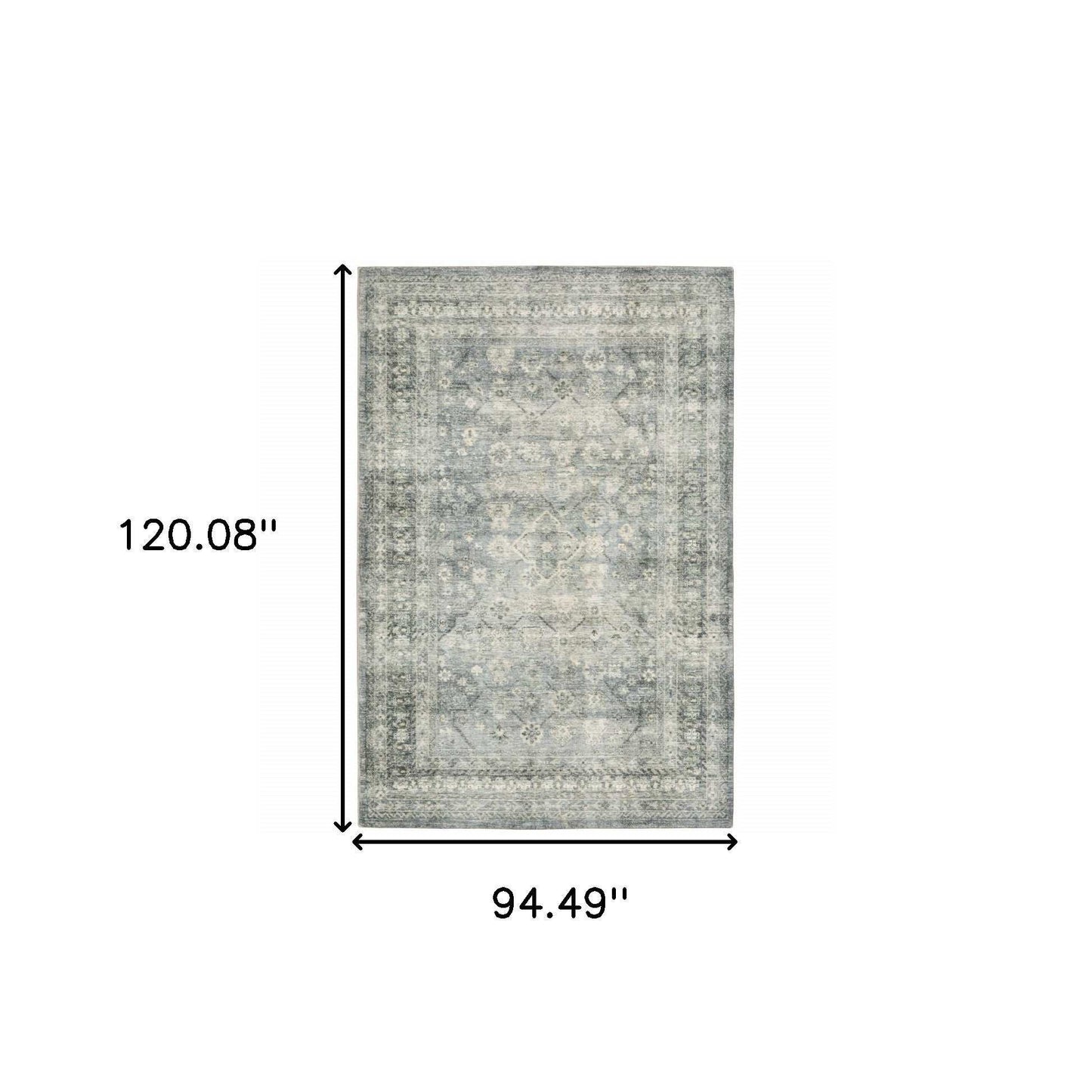 8' X 10' Blue Ivory And Grey Oriental Power Loom Stain Resistant Area Rug - Homeroots - Flyclothing LLC