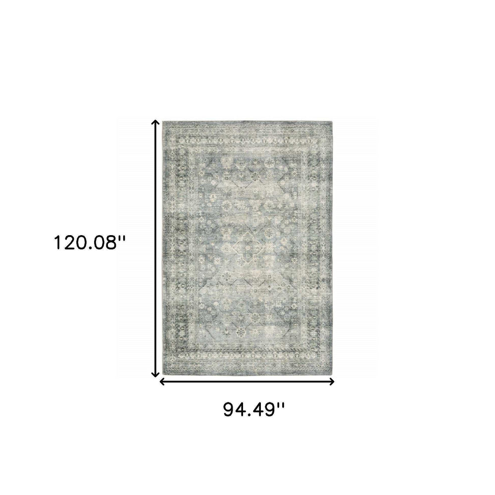 8' X 10' Blue Ivory And Grey Oriental Power Loom Stain Resistant Area Rug - Homeroots - Flyclothing LLC