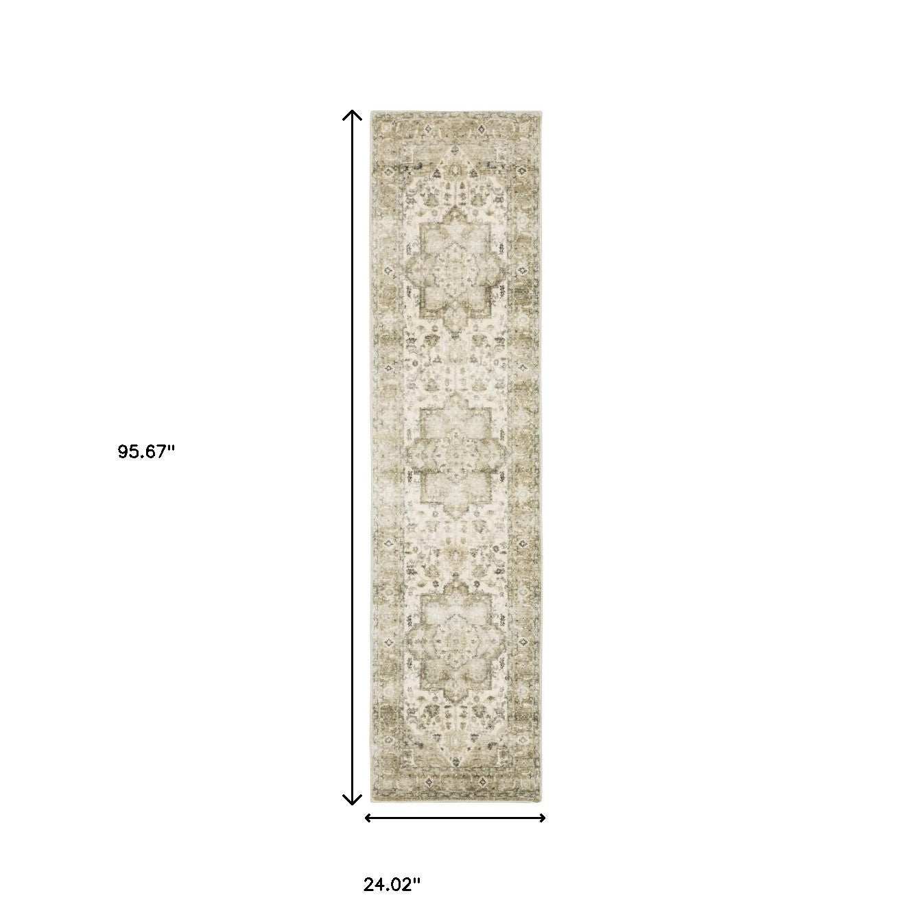 2' X 8' Tan Ivory Grey And Beige Oriental Power Loom Stain Resistant Runner Rug - Homeroots - Flyclothing LLC
