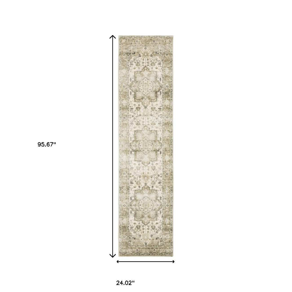 2' X 8' Tan Ivory Grey And Beige Oriental Power Loom Stain Resistant Runner Rug - Homeroots - Flyclothing LLC