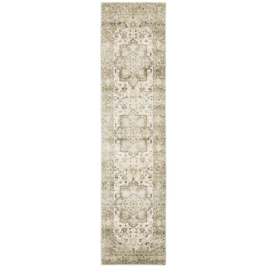 2' X 8' Tan Ivory Grey And Beige Oriental Power Loom Stain Resistant Runner Rug - Homeroots - Flyclothing LLC