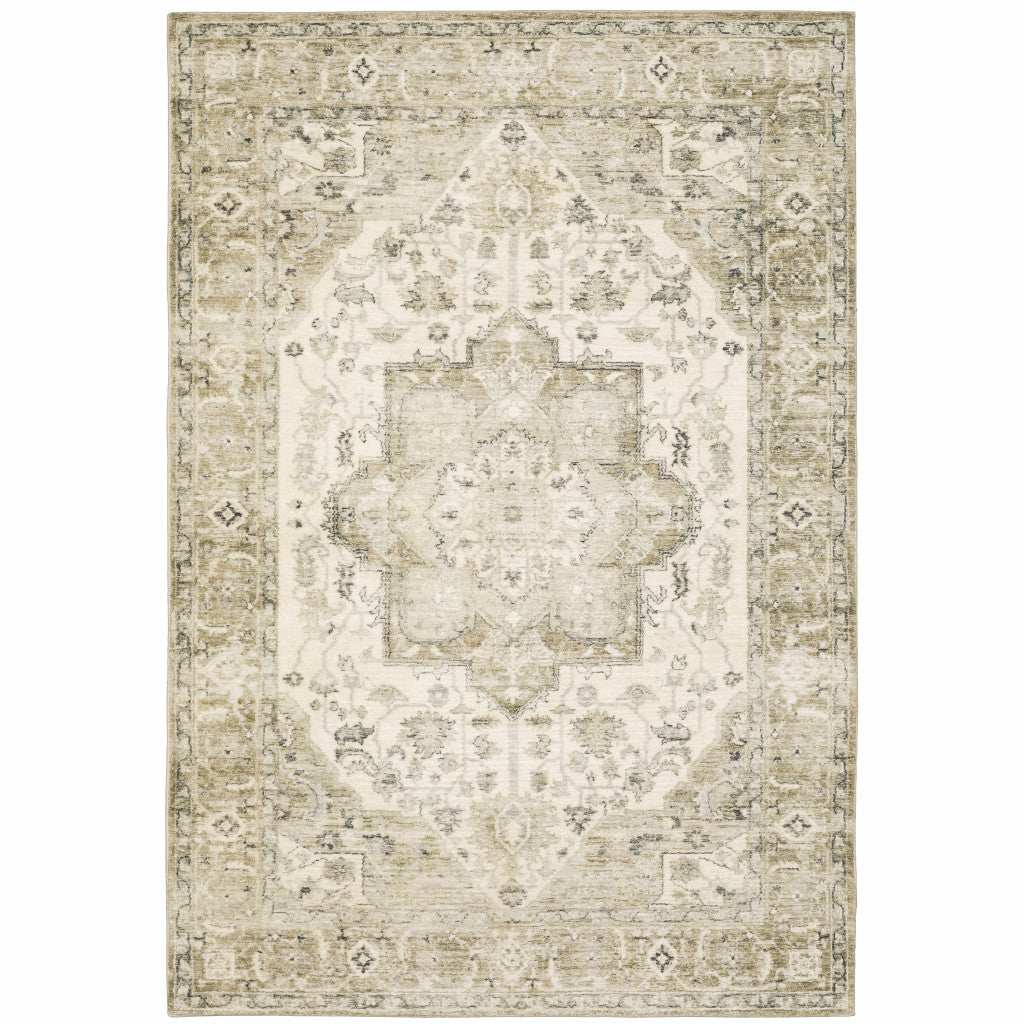 5' X 7' Tan Ivory Grey And Beige Oriental Power Loom Stain Resistant Area Rug - Homeroots - Flyclothing LLC