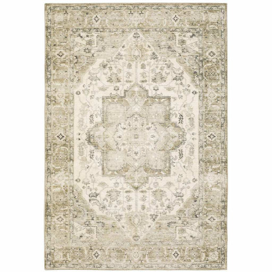 5' X 7' Tan Ivory Grey And Beige Oriental Power Loom Stain Resistant Area Rug - Homeroots - Flyclothing LLC